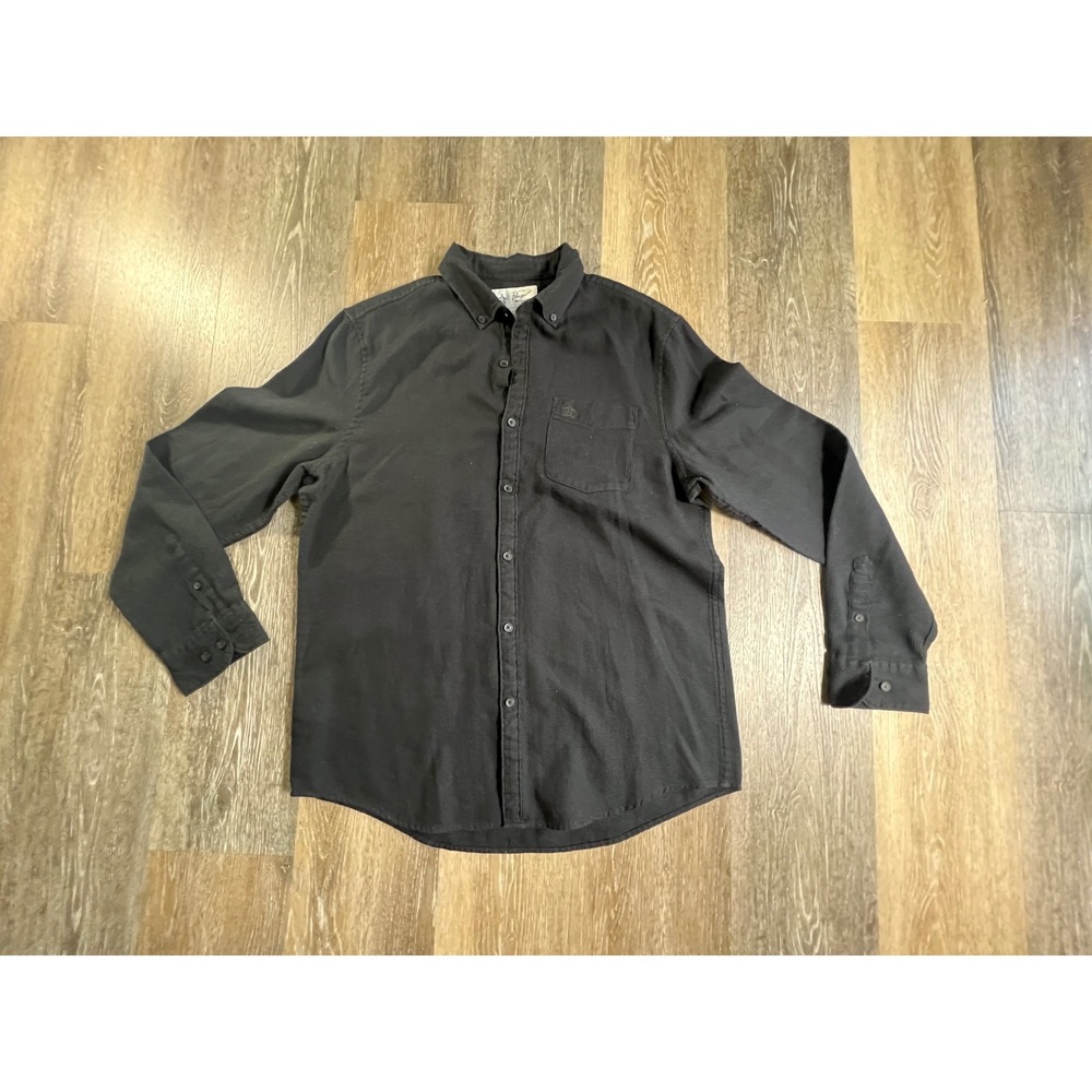 Original Penguin Button Down Shirt Mens Large Black Waffle Knit Long Sleeve Logo